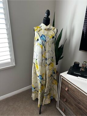 Sika Floral Sleeveless Maxi Jumpsuit in Yellow, Blue & Cream. NVW